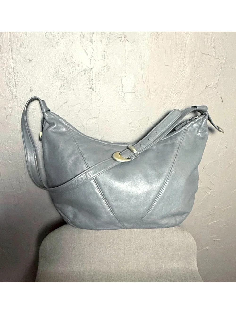 1990's Hobo Bag Gray Leather Minimalist Shoulder Bag from Anne Klein
